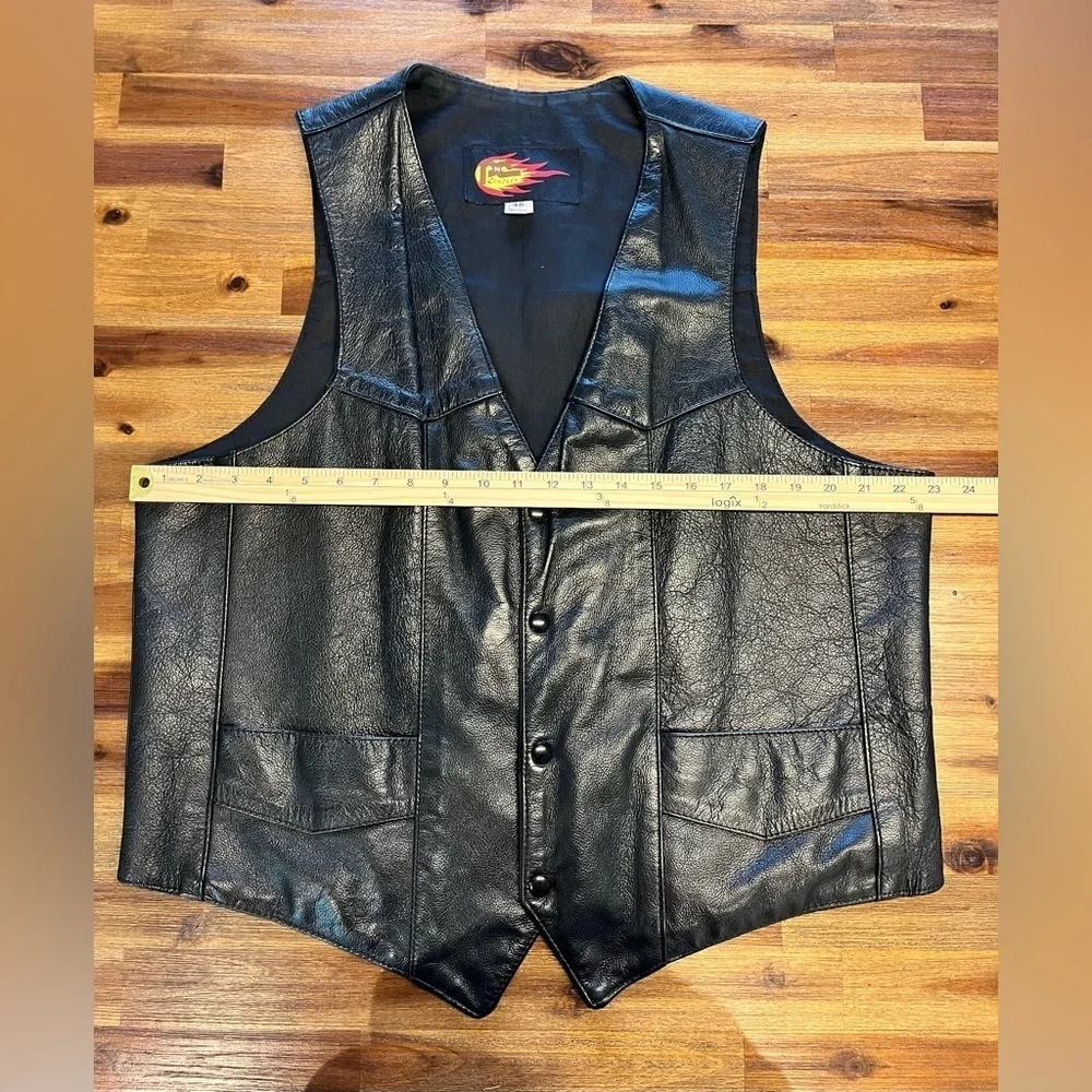 Vintage PNC Leather Black Motorcycle Vest Made In The USA size 48 XL/XXL